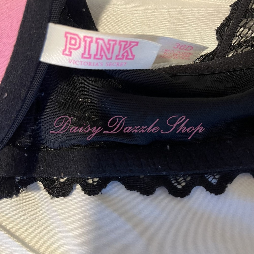 Victorias Secret PINK Date Push Up Bra Bralette Black Lace Racerback Bra 36 D - Picture 10 of 10